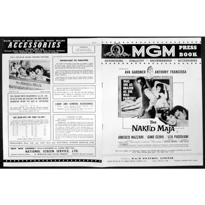 Naked Maja Ava Gardner Francisco Jose De Goya Uk Pressbook On