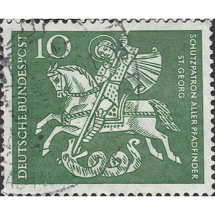 GERMANY, SCOUTS, St George, Patron Saint, green 1961, 10+5pf, #2 on ...