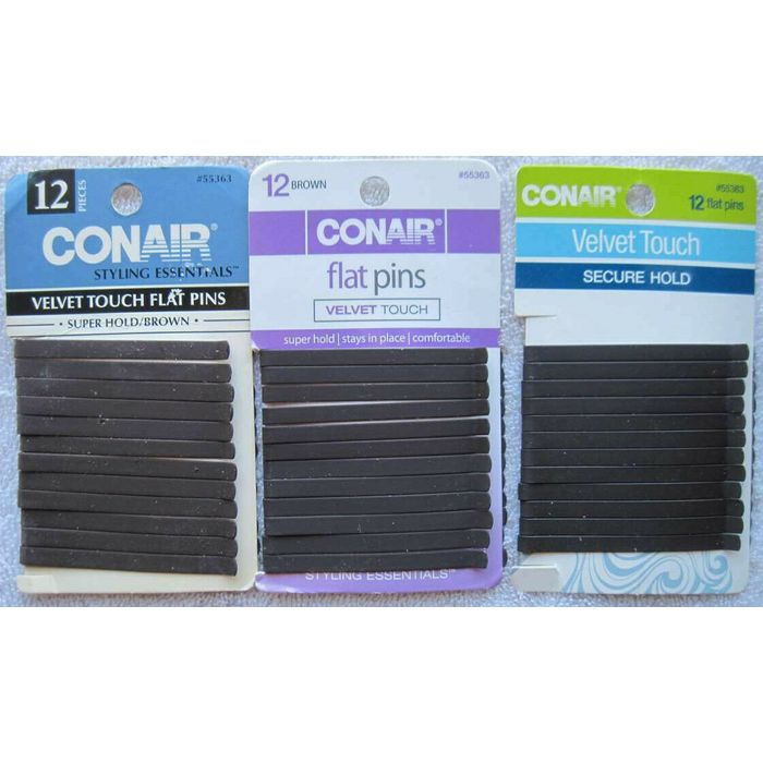 3 packs of 12 Conair Velvet Touch Flat Wide Metal Slides Pins 12 Conair Brown Velvet Touch Flat Wide Metal Pins Slides  main image 4
