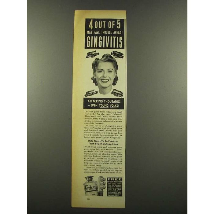 1940 Forhan Toothpaste Ad - 4 Out of 5 Gingivitis on eBid Ireland ...