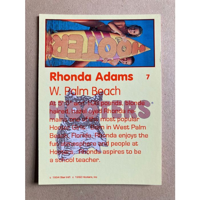 Hooters Calendar Girls 1994 Base trading card # 7 Rhonda Adams (A