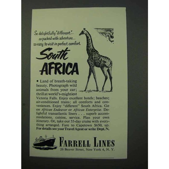 1951 Farrell Lines Cruise Ad - South Africa on eBid United Kingdom ...