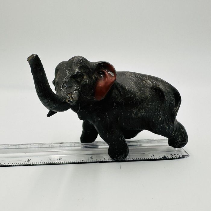 Vintage Metal Elephant Figurine Trunk Up Realistic Japan Metal Red