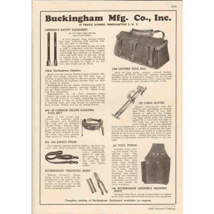buckingham mfg company 1948 lineman safety equipment vintage catalog on