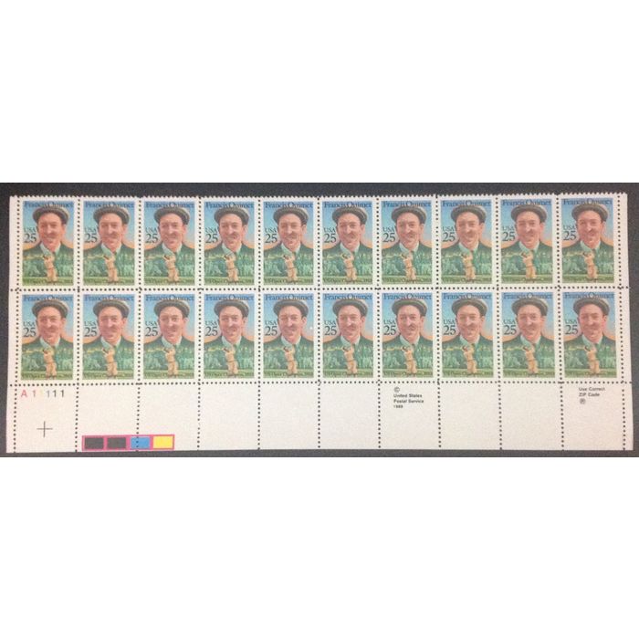MNH US Postage Stamps Plate Block of 4 25 Cent Stamps Francis Quimet 1988 S# 2377