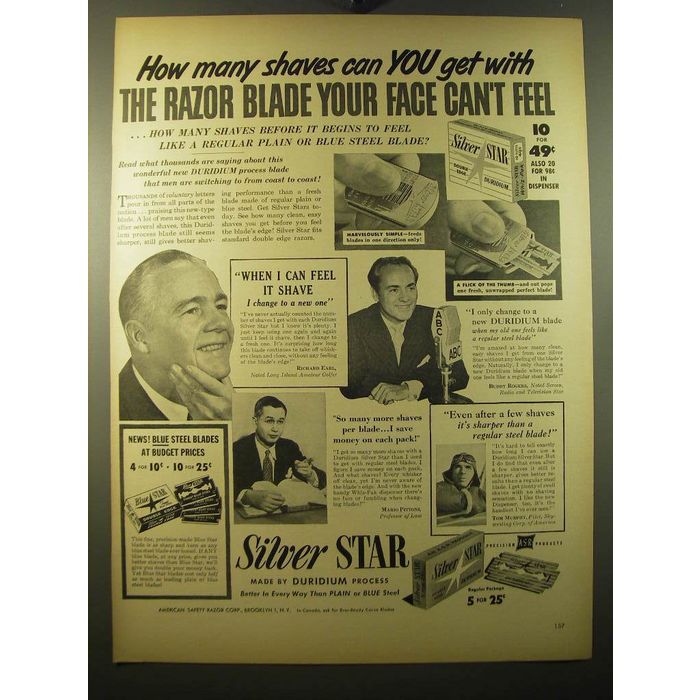 1950 American Safety Razor Silver Star Razors Ad - Richard Earl, Buddy ...