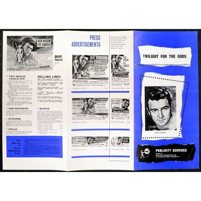 TWILIGHT FOR THE GODS 1958 Rock Hudson Cyd Charisse Arthur Kennedy ...