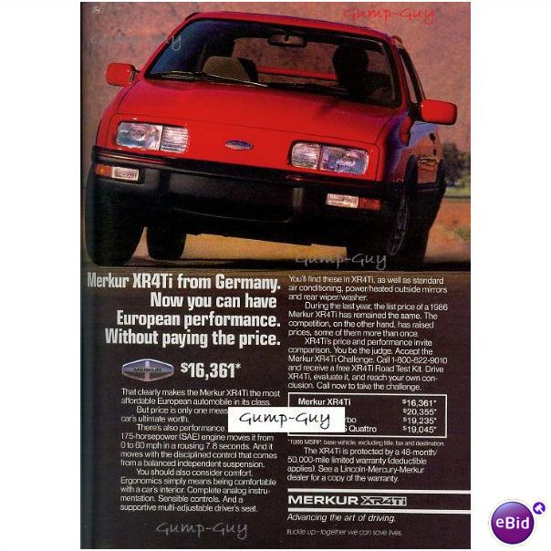 Vintage Print Ad 1986 Merkur XR4Ti Car Advertisement Framable Advert German  Auto on eBid United States | 137109503