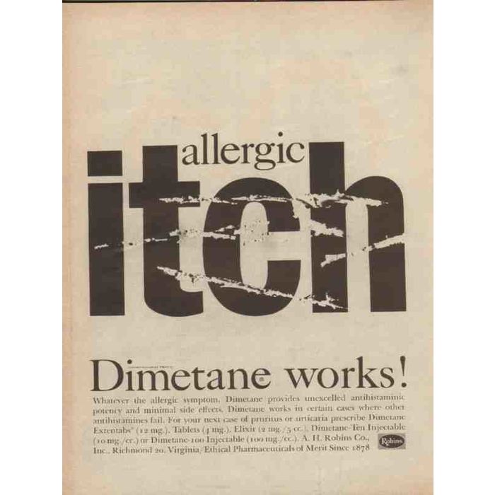 a h robins company 1959 dimetane allergic itch medical vintage ad on ...