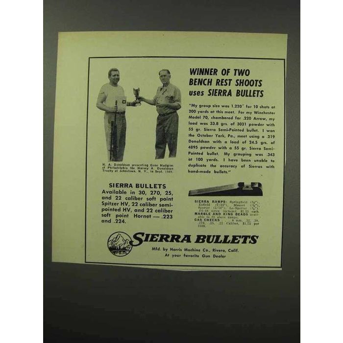 1950 Sierra Bullets Ad - Winner Two Bench Rest Shoots on eBid United ...