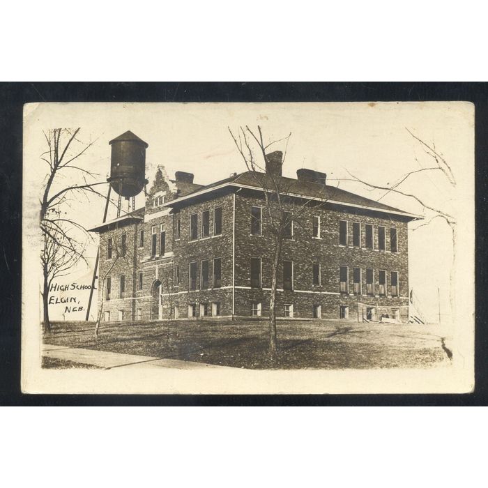 RPPC ELGIN NEBRASKA HIGH SCHOOL BUILDING WATER TOWER REAL PHOTO ...