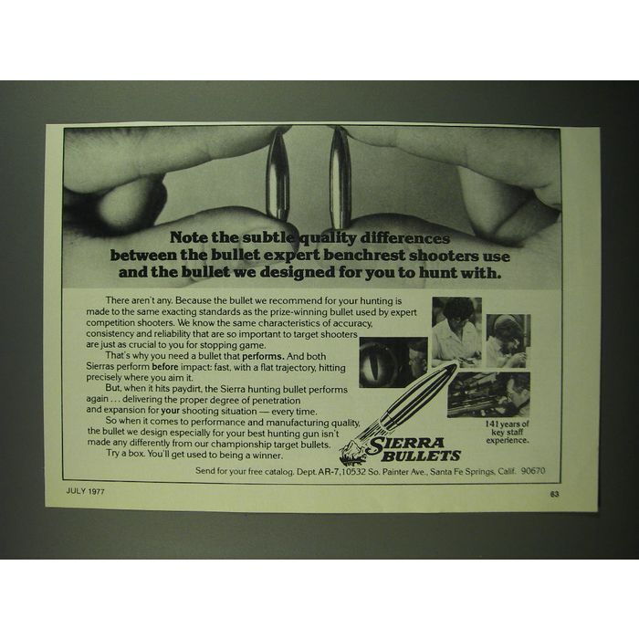 Two Bullets Ad 1977 Sierra Bullets Ad - Note the subtle quality differences between ...