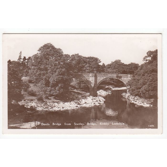 Devil's Bridge from Stanley Bridge Kirkby Lonsdale Postcard RP Cumbria