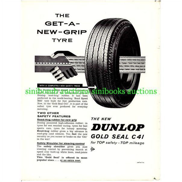 Dunlop Gold Seal C41 New Grip Tyre 1962 Dunlop Gold seal Tyres Ad 1963 | Dunlop