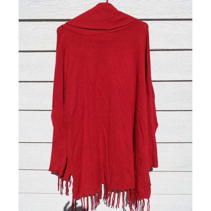 Womens Boston Proper Red Fringed Tunic 