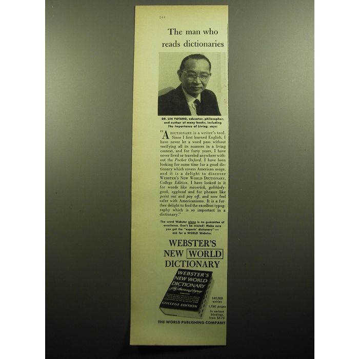 1958 ster's New World Dictionary Advertisement Dr. Lin Yutang on