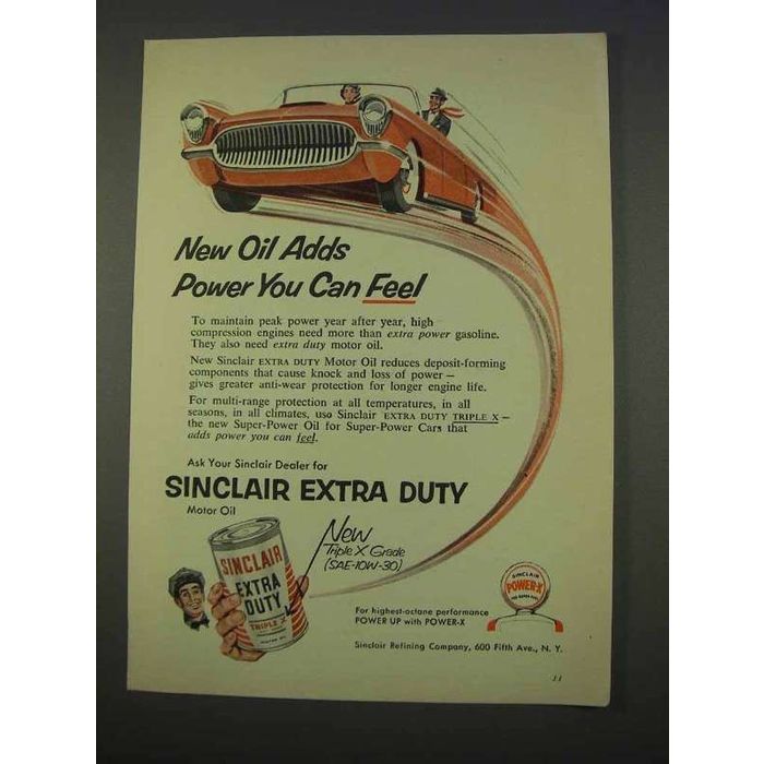 Power You Can Feel Vintage Print Ad 1955 Sinclair Extra Duty Motor Oil