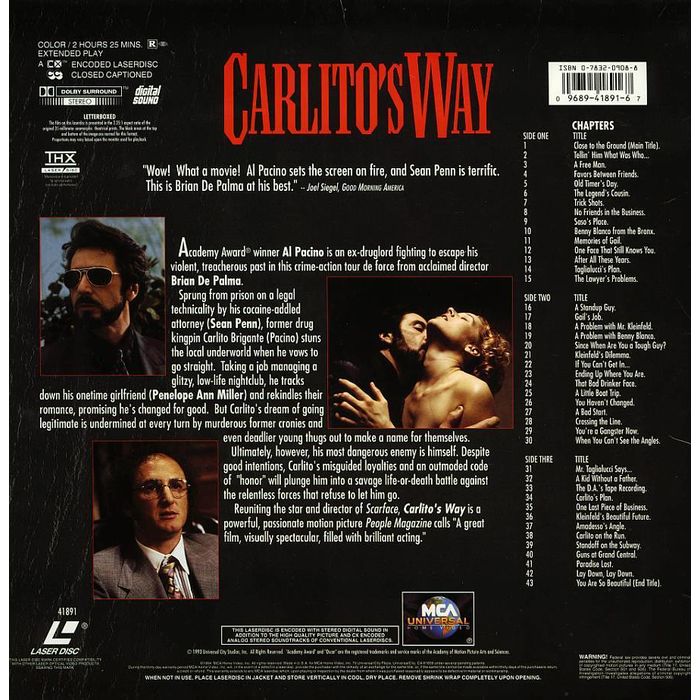 CARLITO'S WAY LTBX PENELOPE ANN MILLER LASERDISC RARE
