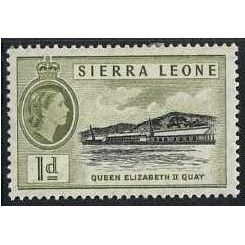 Sierra Leone QE11 1956 1d Black & Olive Mounted Mint MM SG 211 Quay stamp