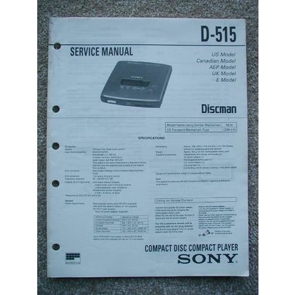 Sony D-515 Service manual , Supplement 2 and Theory Operation Manual