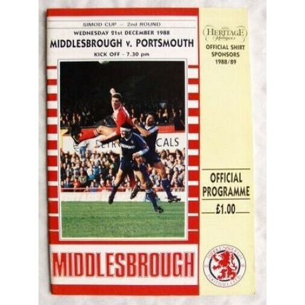 1988 programme Middlesbrough v. Portsmouth, Simod Cup 2nd round