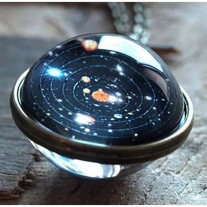 Fashion Time Gemstone Necklace, Solar System Starry Sky Necklace, 20mm