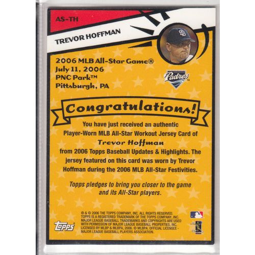 2006 Topps Updates & Highlights All Star Stitches AS-TH Trevor Hoffman Jersey