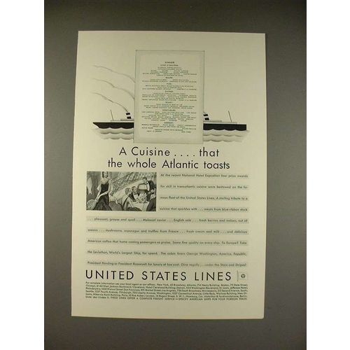 1930 United States Lines Ad - A Cuisine!