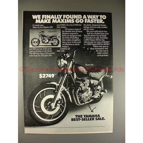1982 Yamaha Maxim 550 & 650 Motorcycle Ad, Go Faster!!