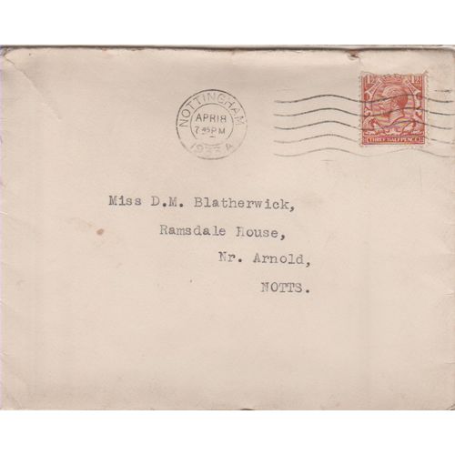 GB 1933 cover from Nottingham to Arnold Notts nice 1.5d brown see rest