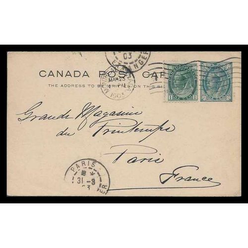 Canada Victoria Numeral 1903 Postal Card Uprated Montreal to France