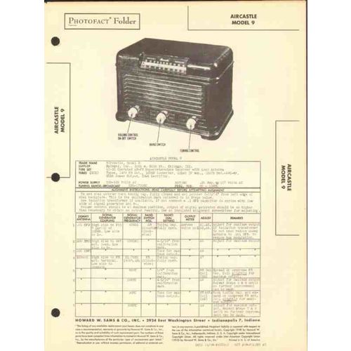 AIRCASTLE model 9 6 tube AM FM radio receiver Sams Photofact manual