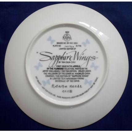 Knowles Jewels of the Flowers Sapphire Wings Fine China Plate by Tan Chun Chiu