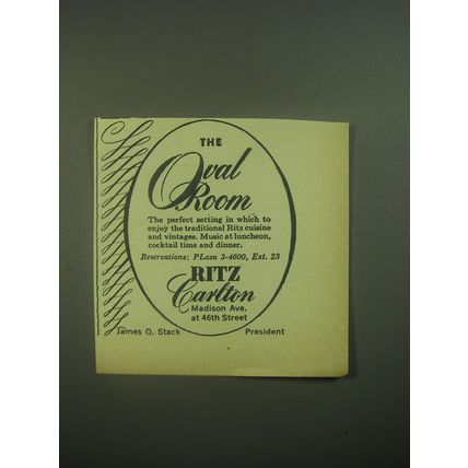 1945 Ritz Carlton Hotel Ad - The Oval Room