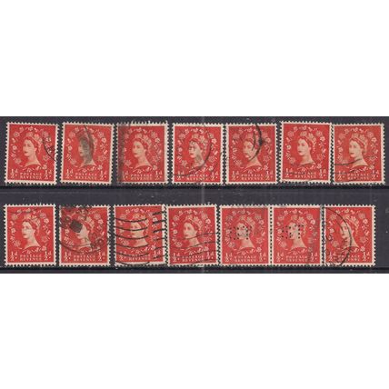 GB 1958 - 65 QE2 1/2d x 14 Orange-red used stamps ( J163 )