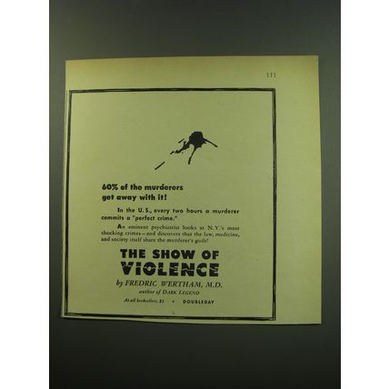 1949 Doubleday Book Advertisement - The Show of Violence by Fredric Wertham