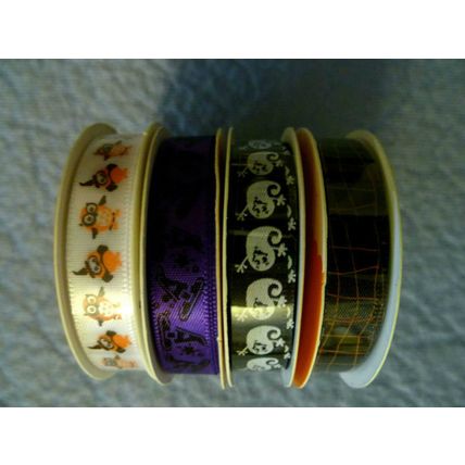 19 ROLLS HALLOWEEN RIBBON each 3/8 9 YARDS GHOST OWL SKELETON SPIDER WITCH HAT +