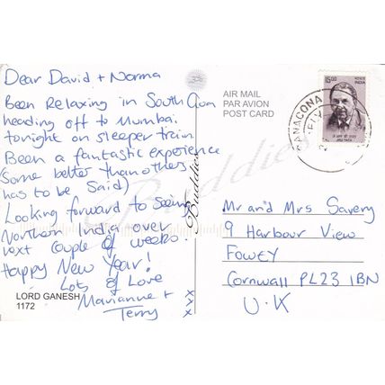 Lord Ganesh Postcard posted 1991 mark on face