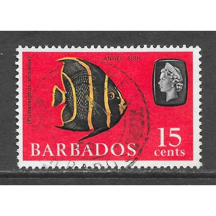 BARBADOS 1965 SG350 15c SIDEWAYS WATERMARK ANGEL FISH USED