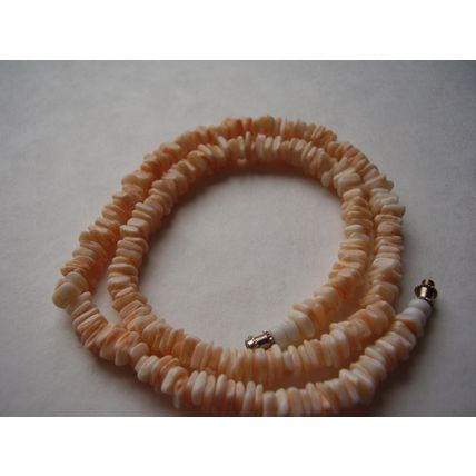 Vintage Necklace Angel Skin Coral Polished Pink Gemstone Sliced Beads 17" Chain
