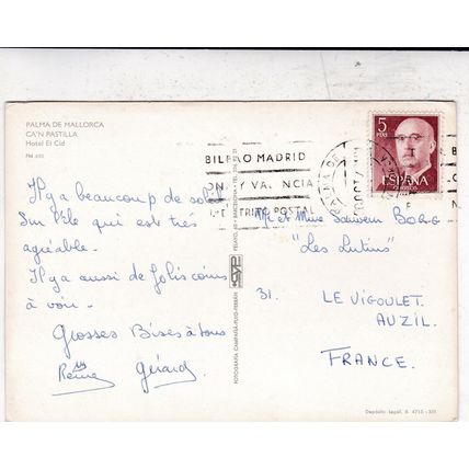 Mallorca Palma Ca'n Pastilla Hotel El Cid Spain Postcard posted 1961 creased