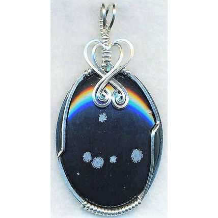 Snowflake Obsidian Sterling Silver Wire Wrap Gemstone Pendant 46