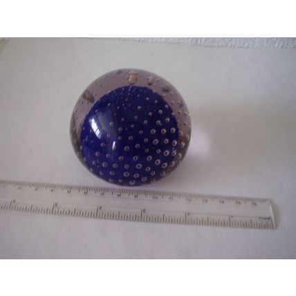 Vintage Neodymium Alexandite Controlled Bubble Paperweight Blue Lilac Glass