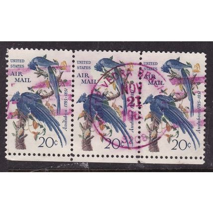 United States Postmark Vedra Beach FL 1967 Audobon Jays 20c Triple VGC