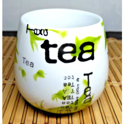 Konitz Tea Drinking Mug Leaves Word Tea All Over Porcelain Mug Made In Thailand