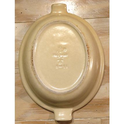 Vintage Pfaltzgraff Village Serving Bowl Baking Dish Oval Tan Floral Stamp