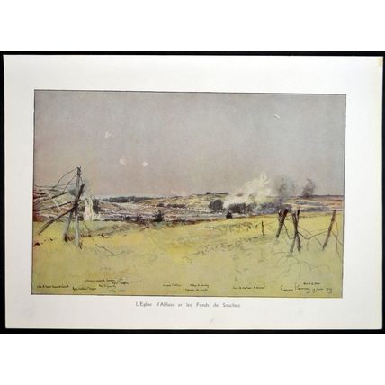 CHURCH OF ABLAIN AND SOUCHEZ 1915 François Flameng FRANCE WORLD WAR I PRINT