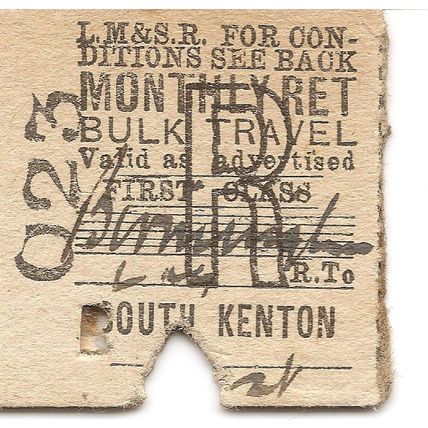 L.M.S.R. Edmondson Ticket - Birmingham to South Kenton