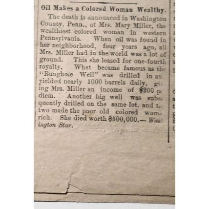 The Suffolk County Argus, 1890 - Lynching, murders, oil rich colored woman, etc.