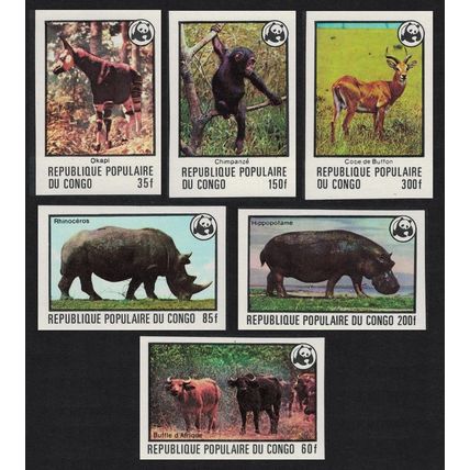 Congo WWF Endangered species 6v IMPERF 1978 MNH SG#620-625 MI#630B-635B